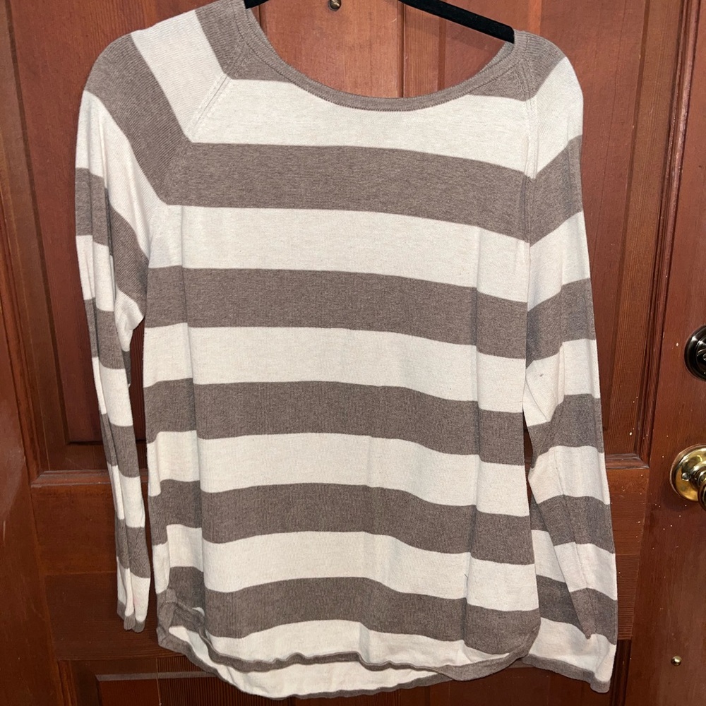 JEANNE PIERRE Brown and Cream Striped Sweater